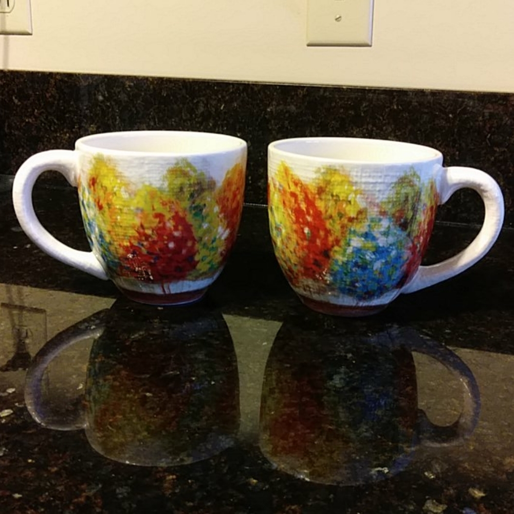 Ironstone Rainbow of Colors Coffee Cup Mugs (2)